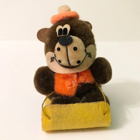 Vintage A&W Root Beer Advertising Bear On Sled Christmas Tree  Ornament Flaws - Picture 2 of 16